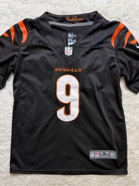 Nike Black and Orange Bengals Joe Burrow #9 Football Jersey